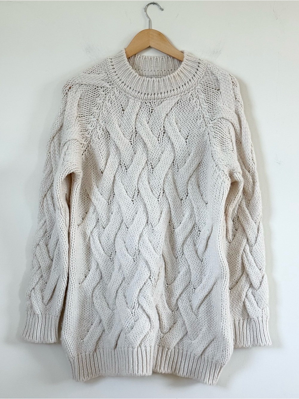 Vintage Fishermans Cable Knit Sweater Cream Cozy Heavy Knit Women’s Size L